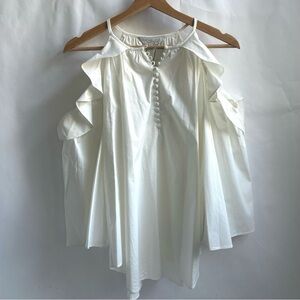 Rachel Zoe Alea Cold Shoulder Ruffle Open Shoulder Blouse Off White Plus Size 2